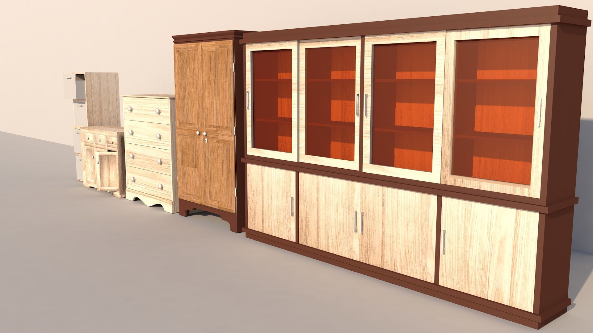 5 Wooden Cabinet Low poly 3D Model 3D model_3