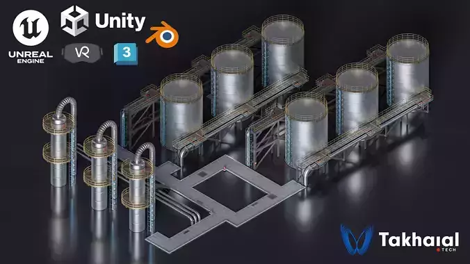 Oil Facility Modular Package - Low Poly - On one Trimsheet Low-poly 3D model