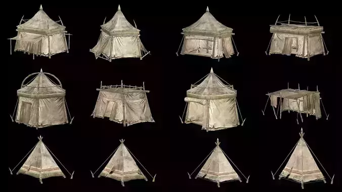Medieval Market Tent Stalls Collection 3D Model Low-poly 3D model