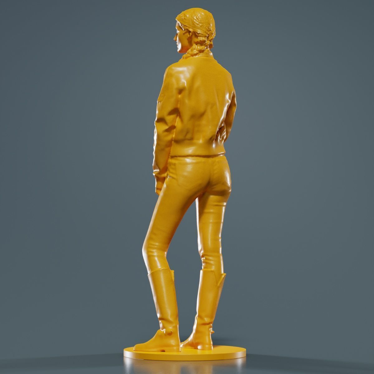 Long Braid Woman in Jacket Jeans and Boots Meditating 3D print model_14