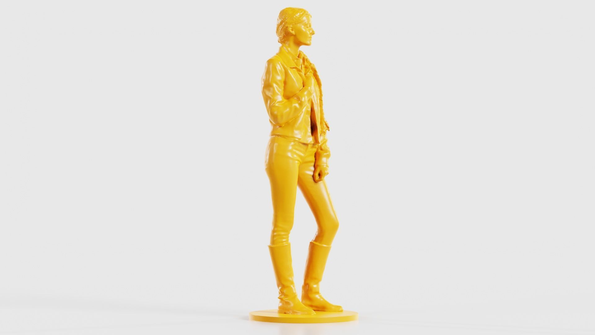 Long Braid Woman in Jacket Jeans and Boots Meditating 3D print model_19