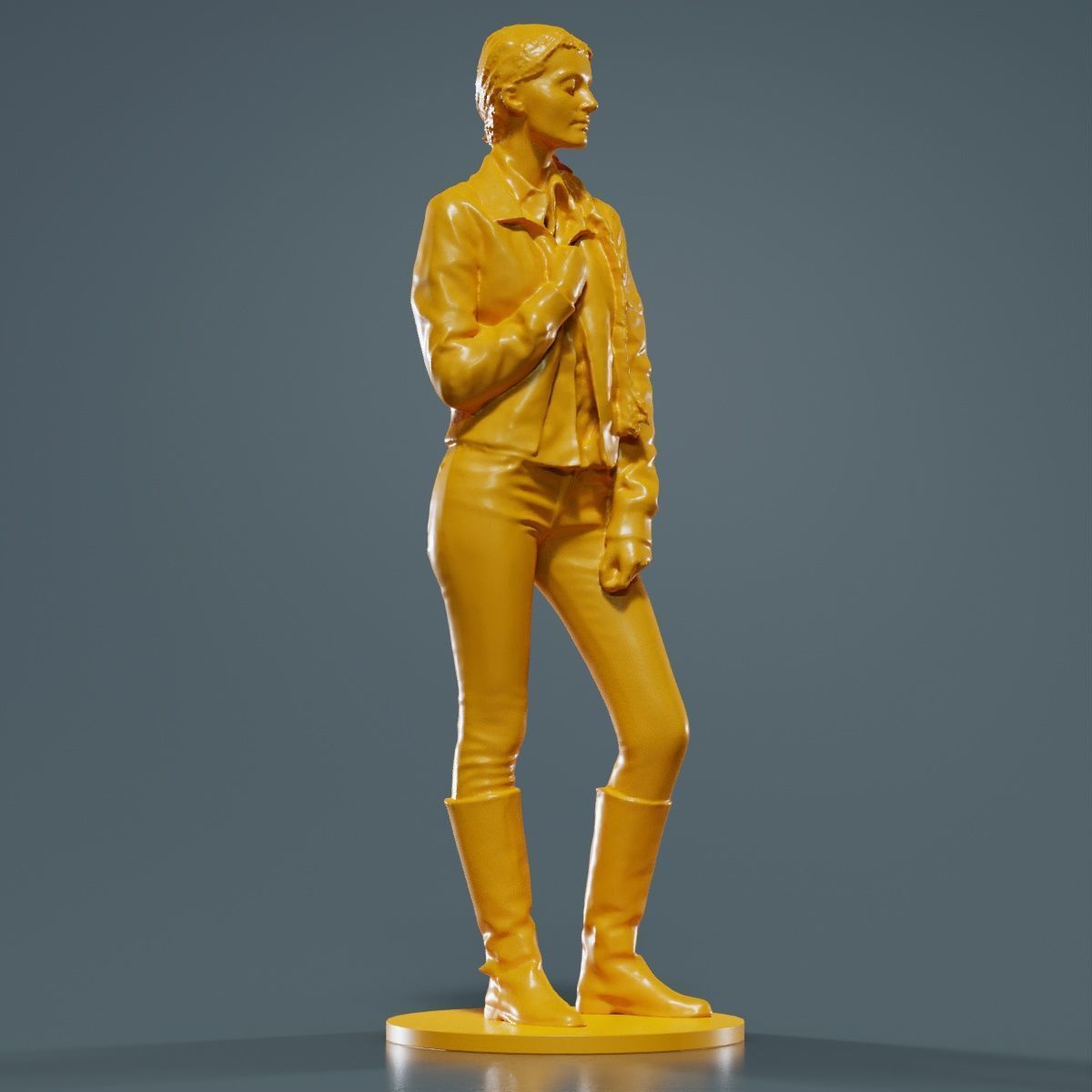 Long Braid Woman in Jacket Jeans and Boots Meditating 3D print model_10