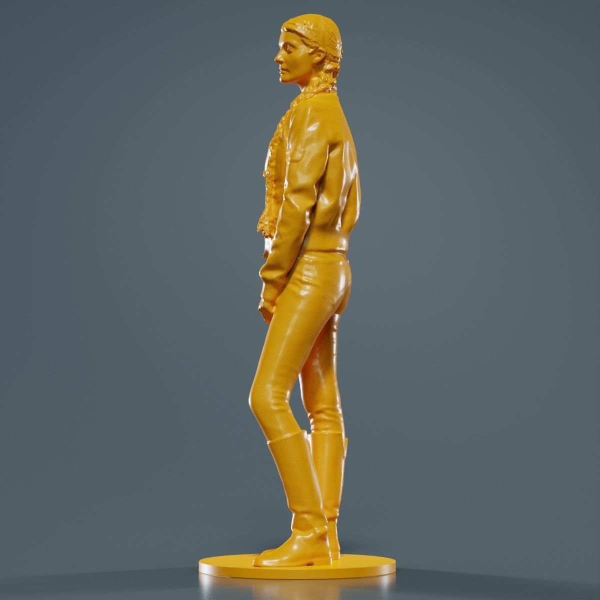 Long Braid Woman in Jacket Jeans and Boots Meditating 3D print model_15