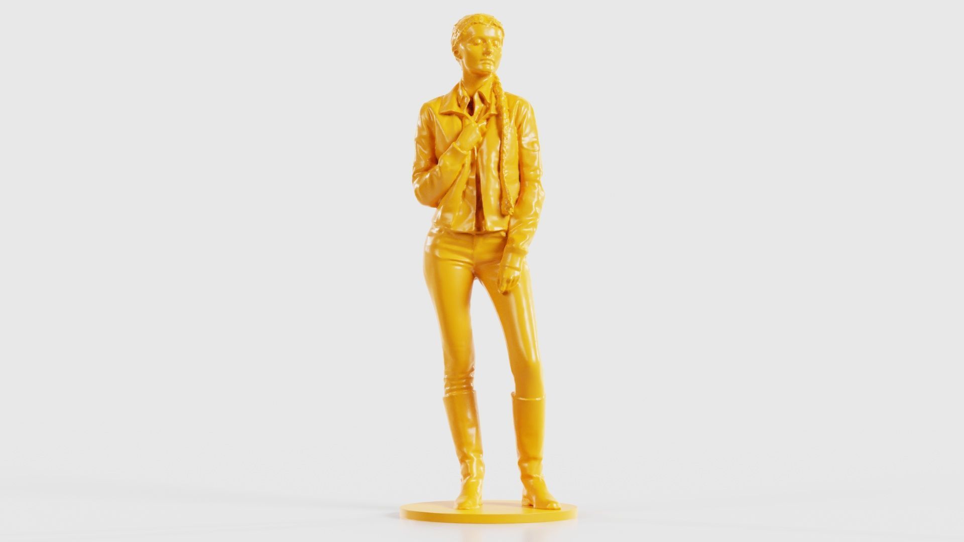 Long Braid Woman in Jacket Jeans and Boots Meditating 3D print model_17