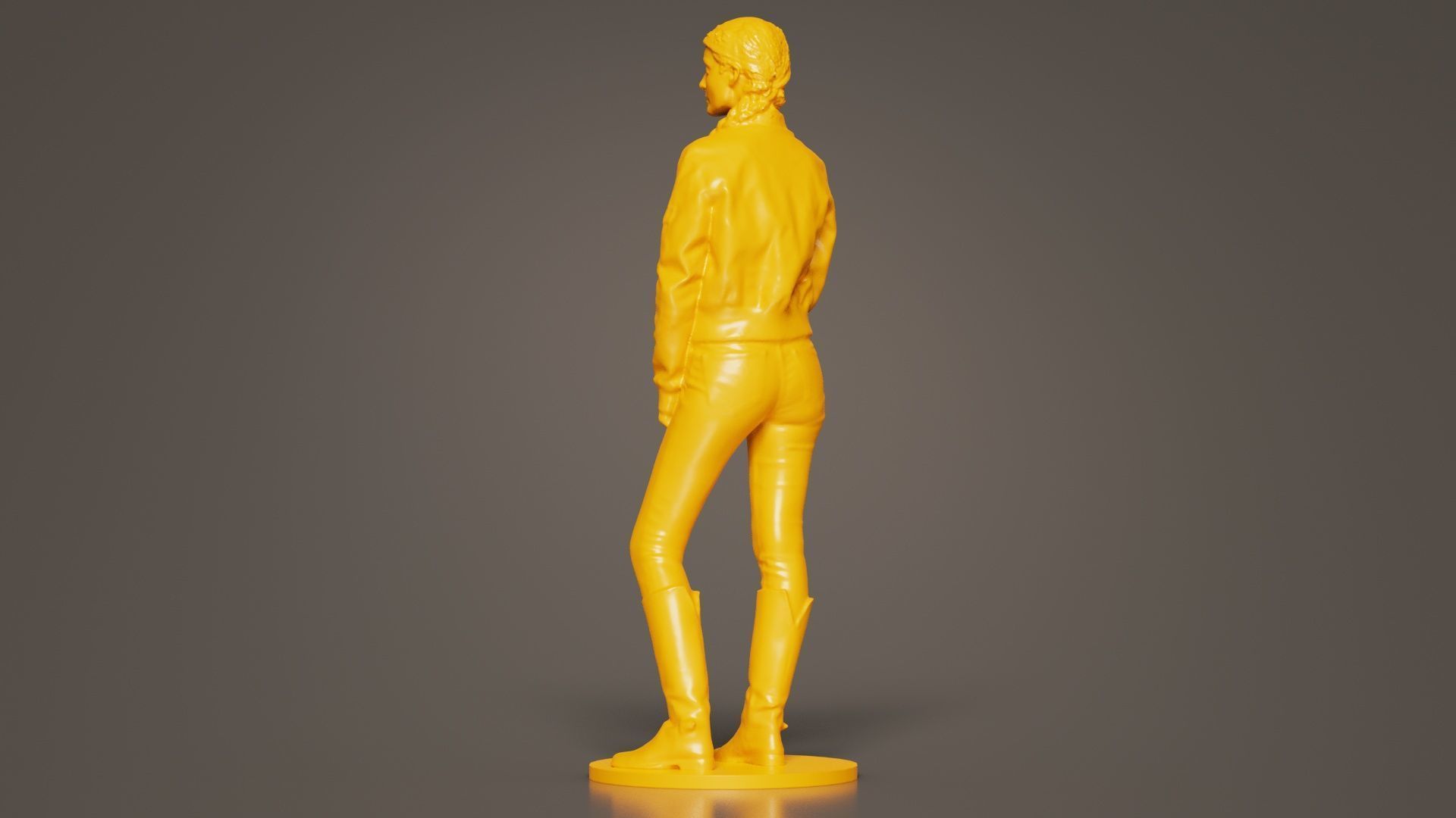 Long Braid Woman in Jacket Jeans and Boots Meditating 3D print model_6