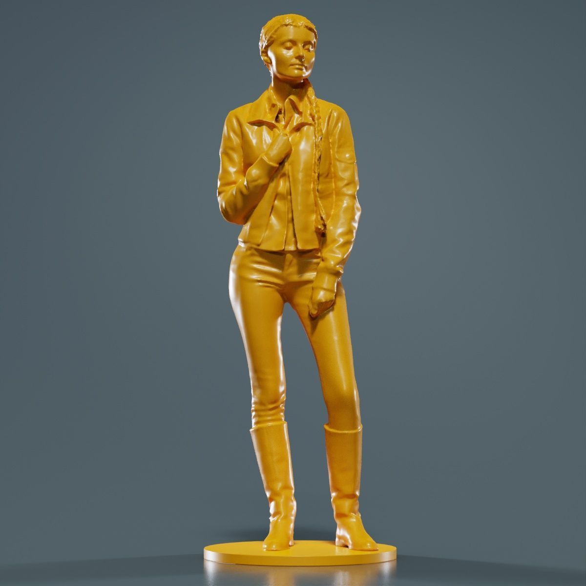 Long Braid Woman in Jacket Jeans and Boots Meditating 3D print model_9