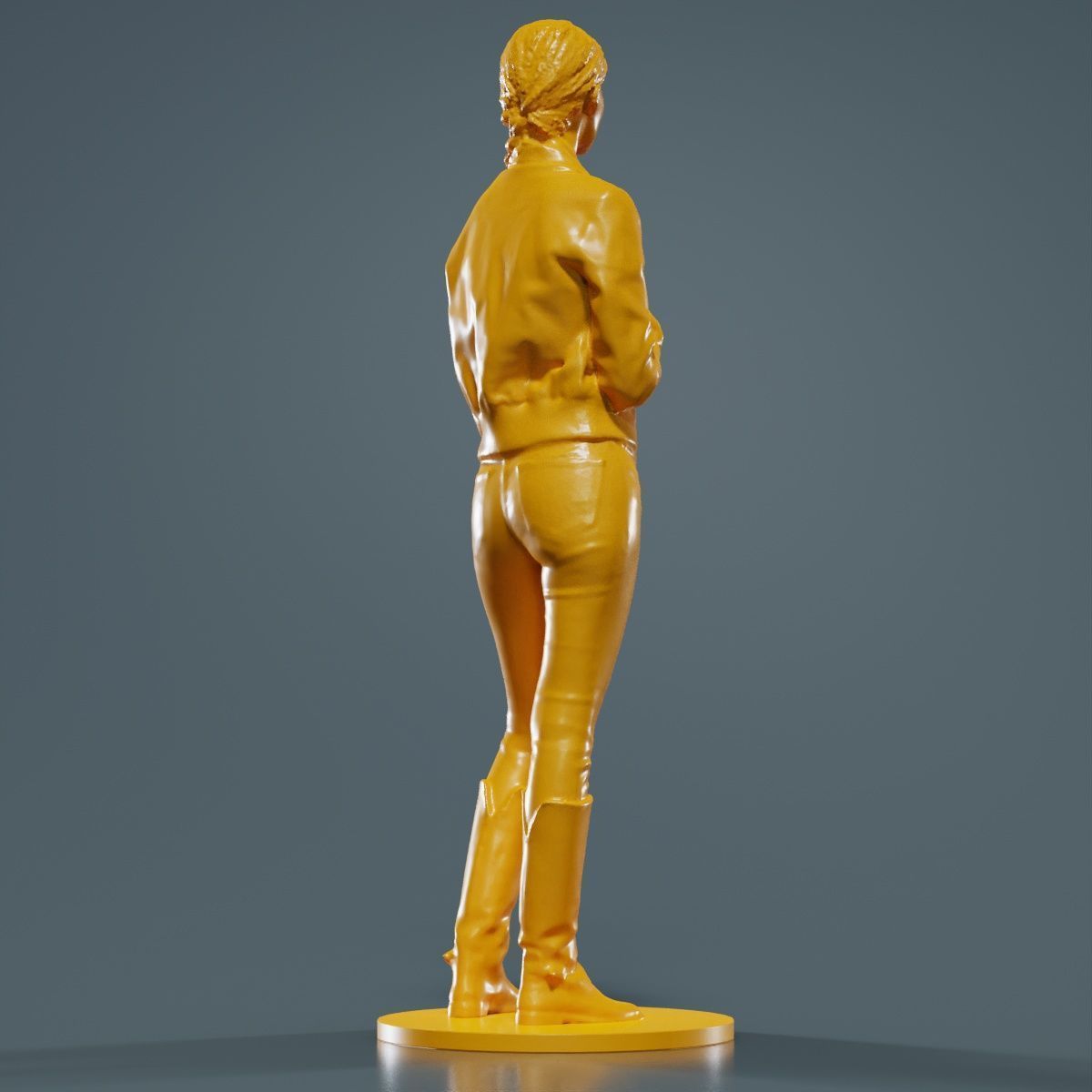 Long Braid Woman in Jacket Jeans and Boots Meditating 3D print model_12