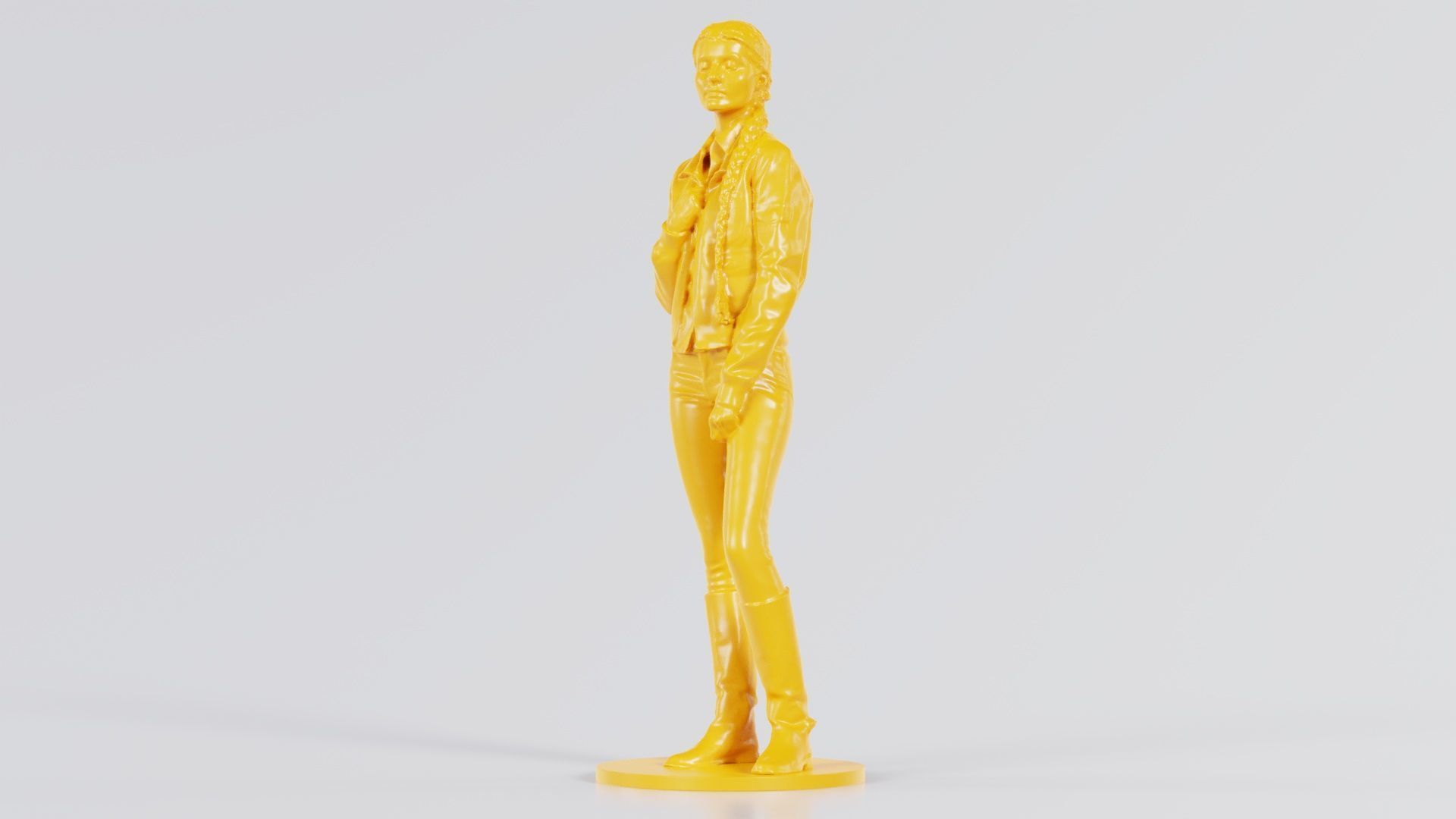 Long Braid Woman in Jacket Jeans and Boots Meditating 3D print model_3