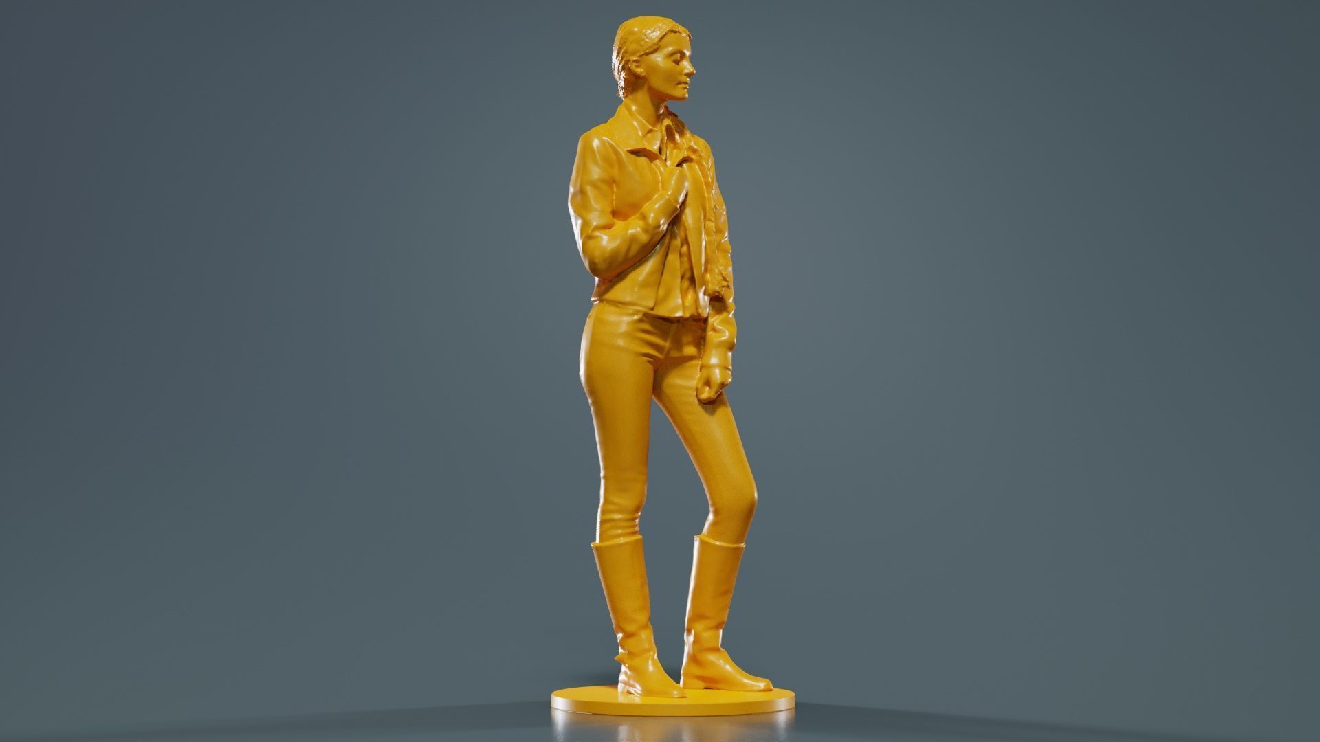 Long Braid Woman in Jacket Jeans and Boots Meditating 3D print model_2