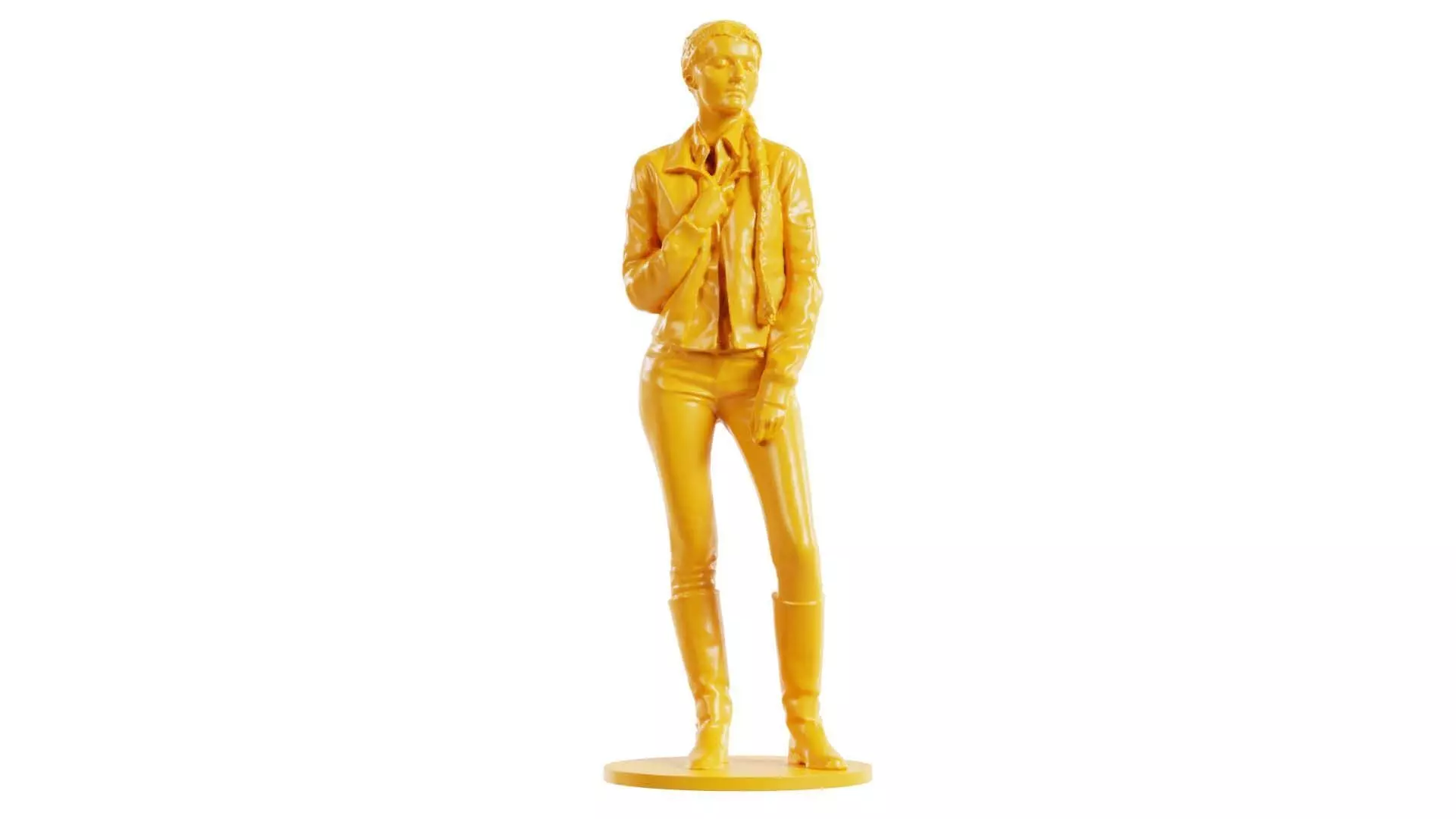 Long Braid Woman in Jacket Jeans and Boots Meditating 3D print model_0