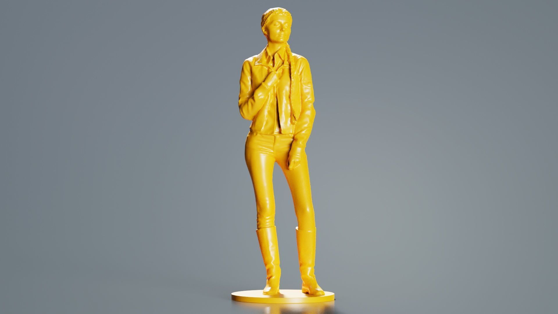 Long Braid Woman in Jacket Jeans and Boots Meditating 3D print model_4