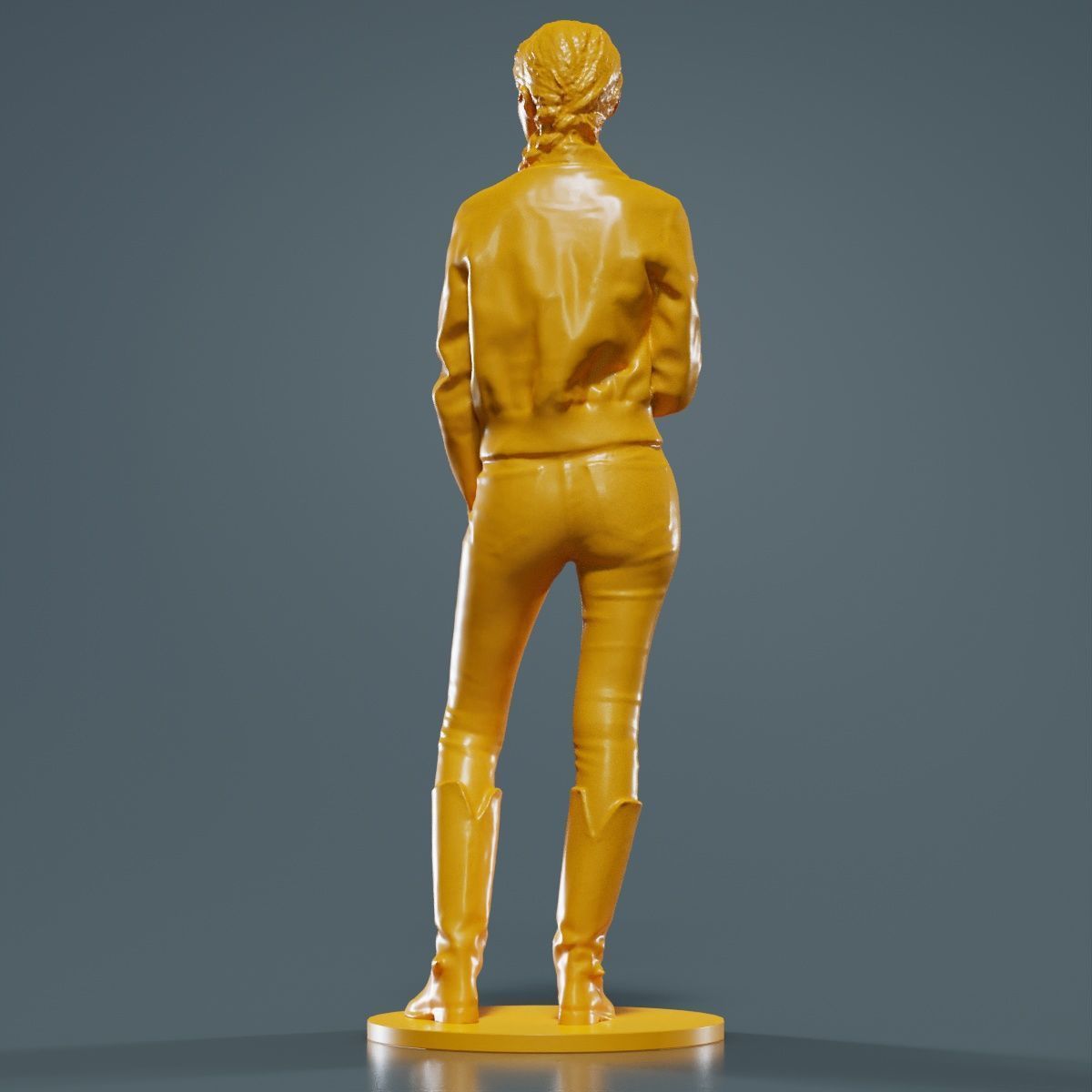 Long Braid Woman in Jacket Jeans and Boots Meditating 3D print model_13