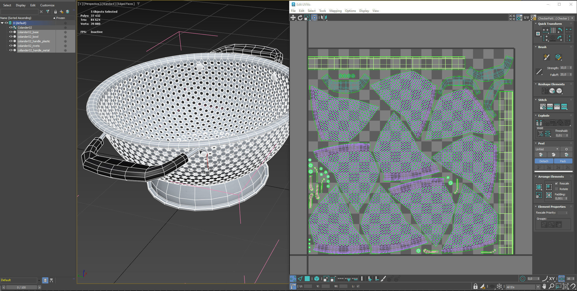 Stainless Steel Colander 02 PBR 3D model_19