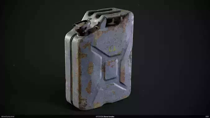 Jerrycan gas can canister realistic blue rusty metal