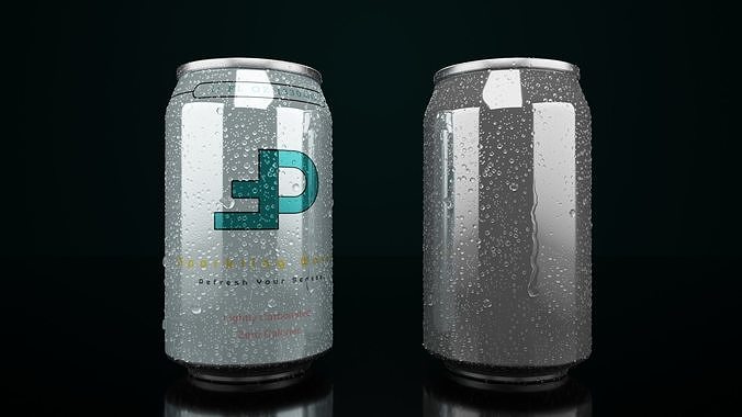 Regular 330ml Beverage Can Open and Closed Tabs with Droplets Low-poly 3D model 4