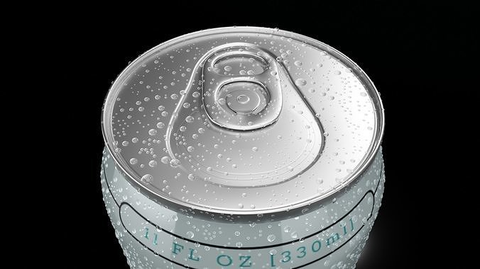 Regular 330ml Beverage Can Open and Closed Tabs with Droplets Low-poly 3D model 5