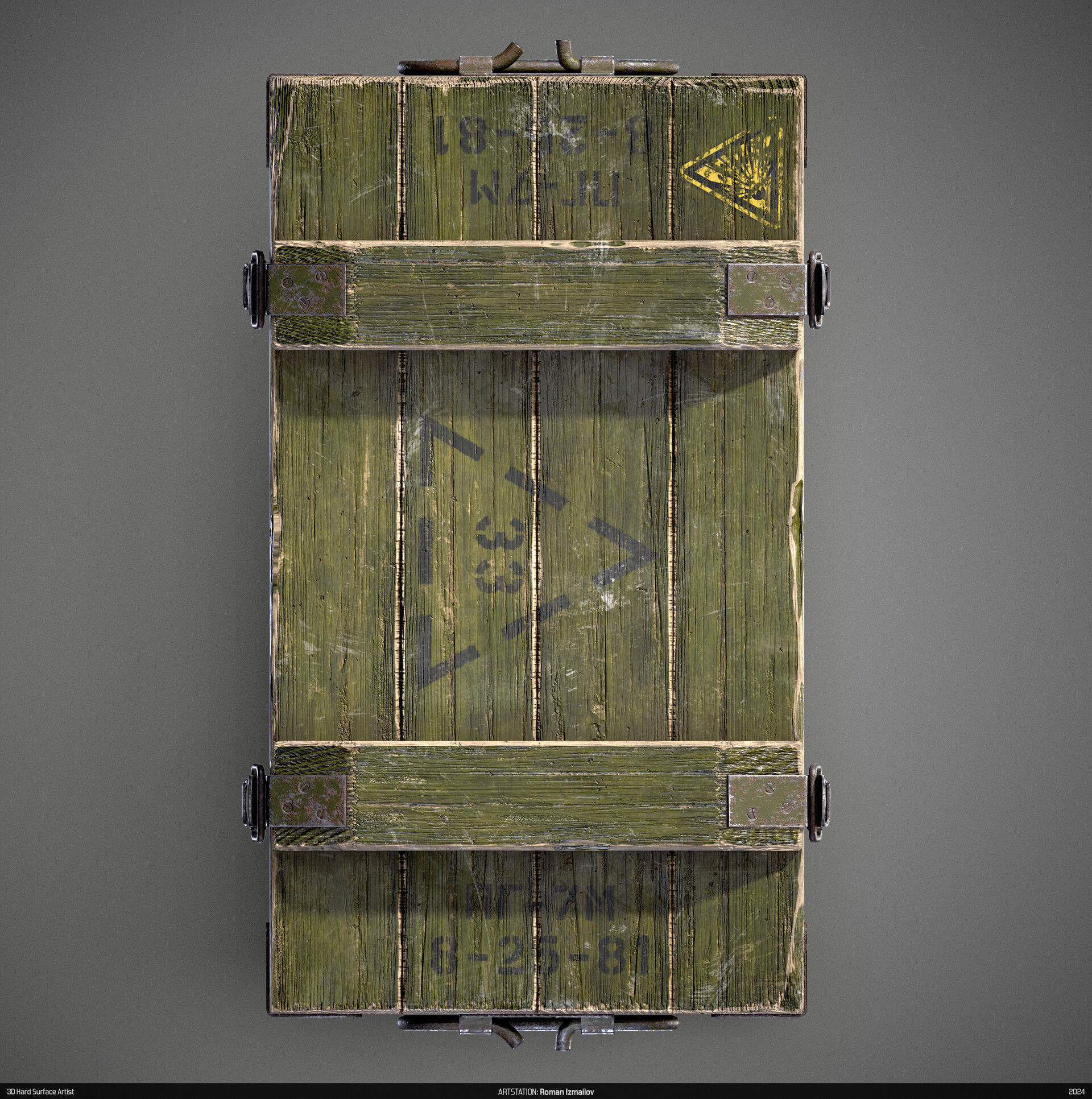 Wooden military ammo box case crate Low-poly 3D model_3