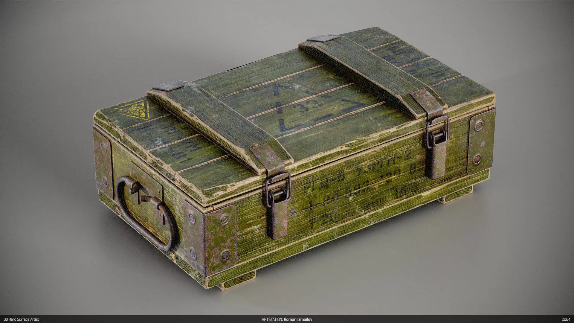 Wooden military ammo box case crate Low-poly 3D model_0