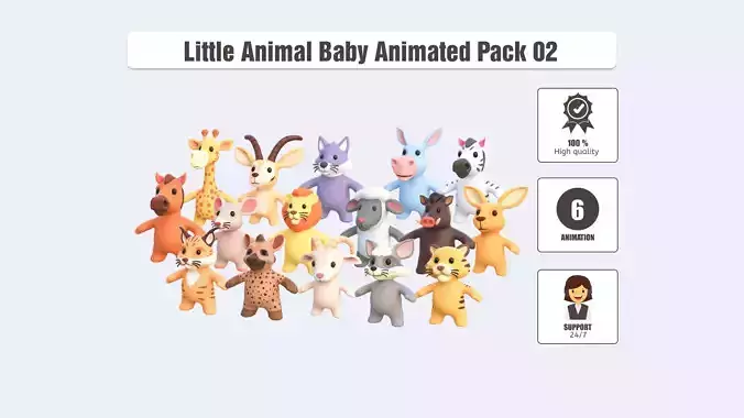 Little Animal Baby Animated Pack 02 Low-poly 3D model