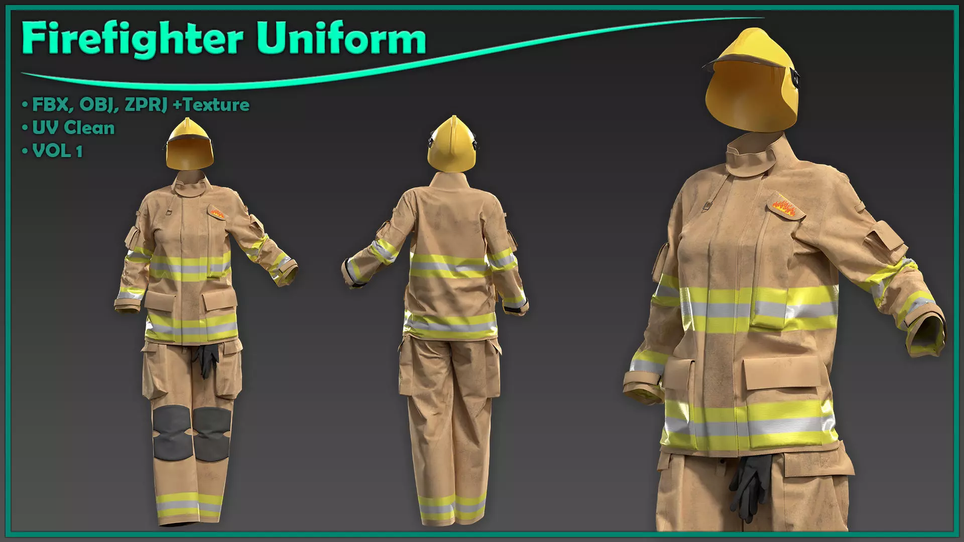 female firefighter uniform with texture 3D model_0