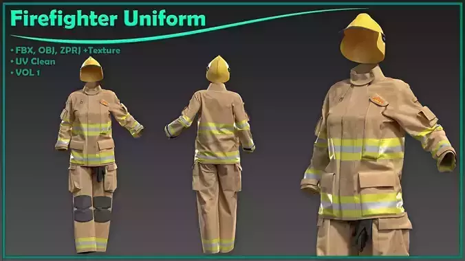 female firefighter uniform with texture 3D model