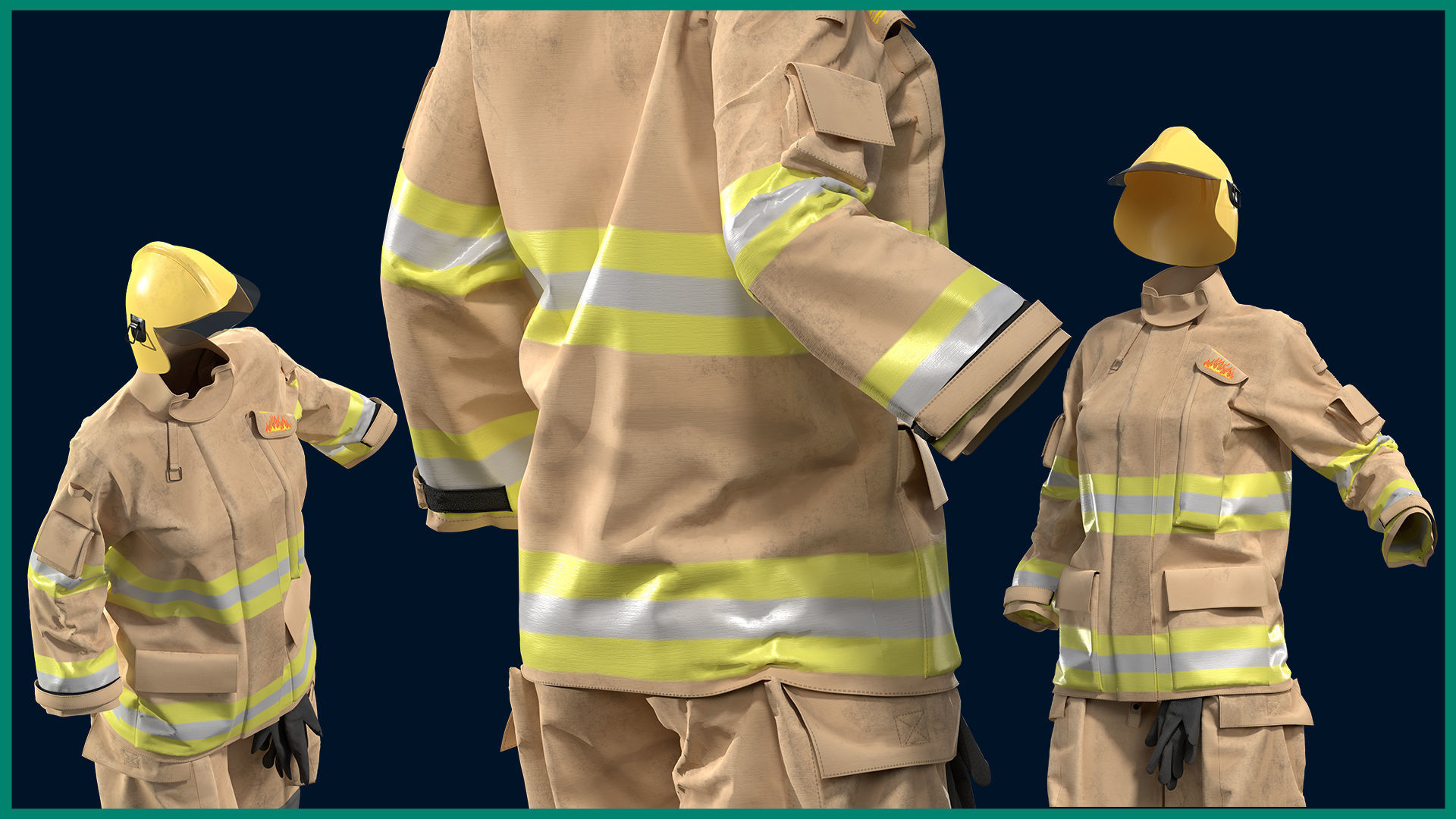 female firefighter uniform with texture 3D model_3