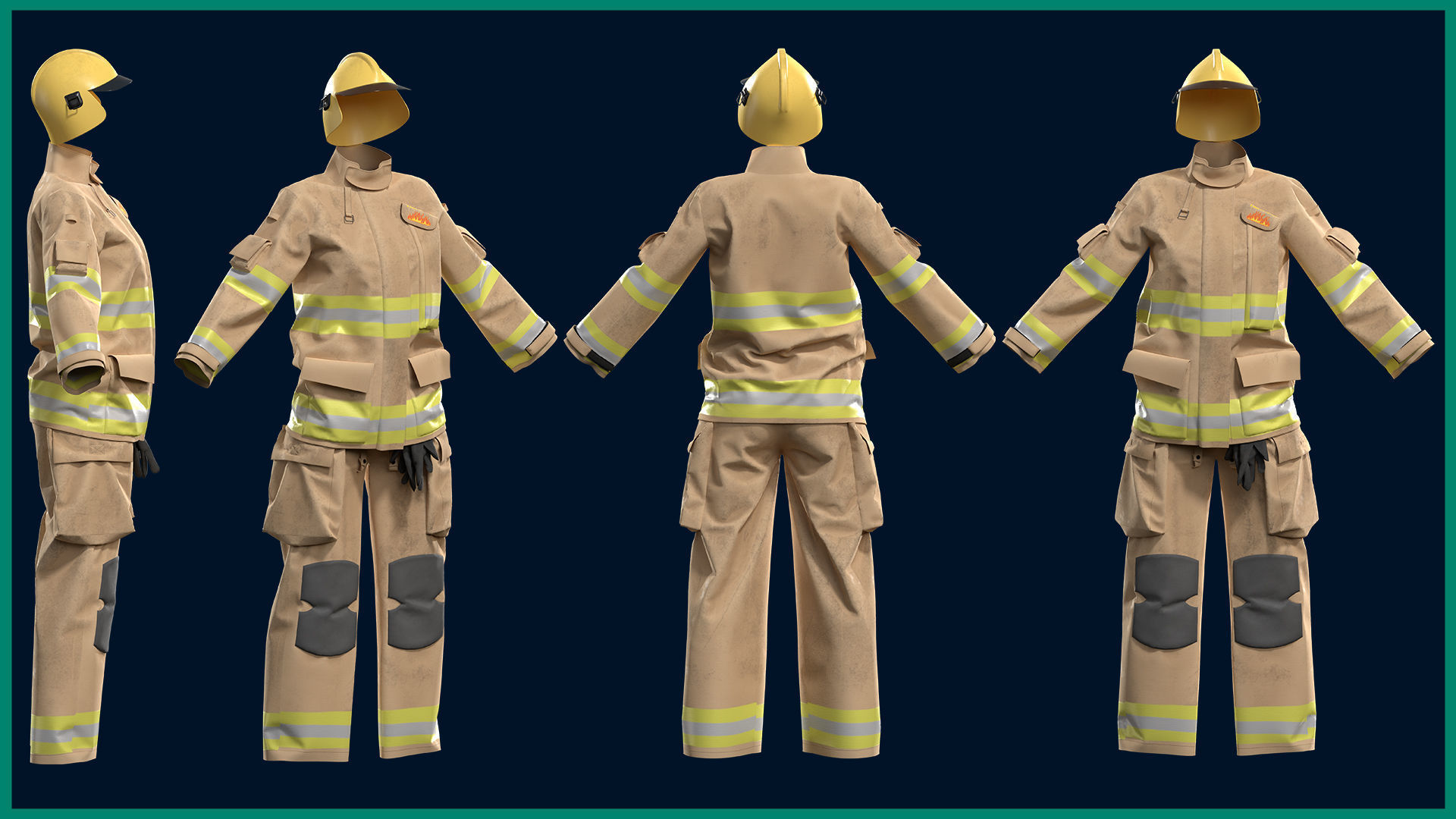 female firefighter uniform with texture 3D model_1