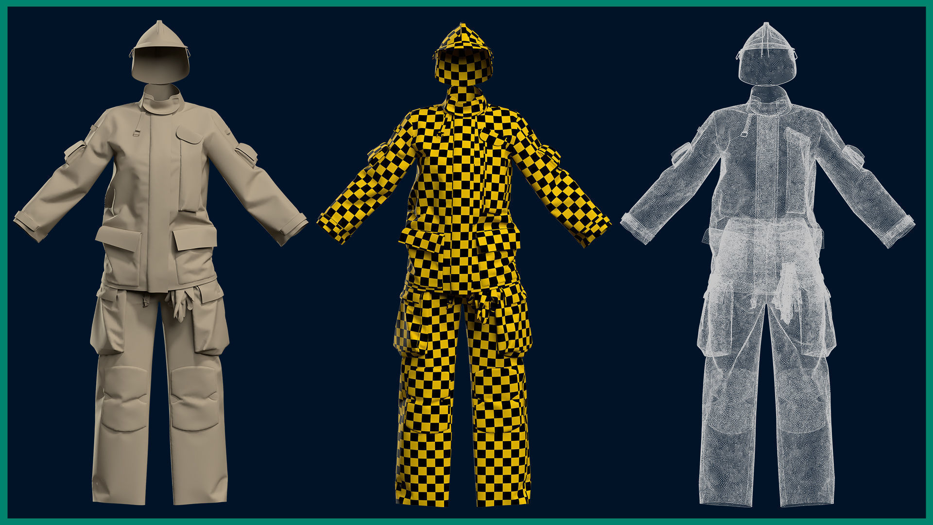 female firefighter uniform with texture 3D model_4