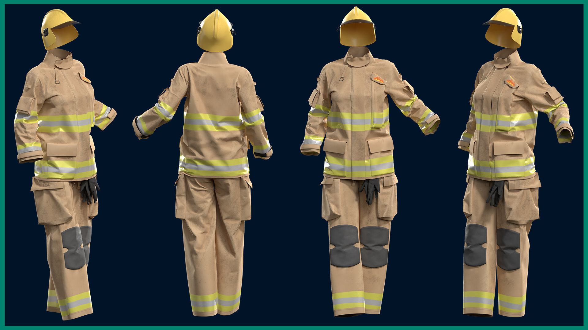 female firefighter uniform with texture 3D model_2