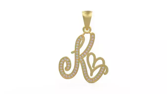 Model 1102 K Heart Letter Initial Diamond Pendant