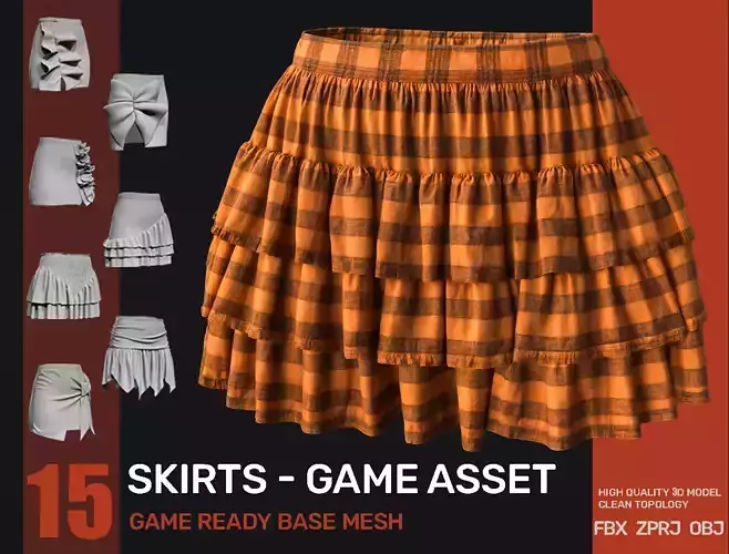15 Skirt Collection 3D Model Low-poly 3D model