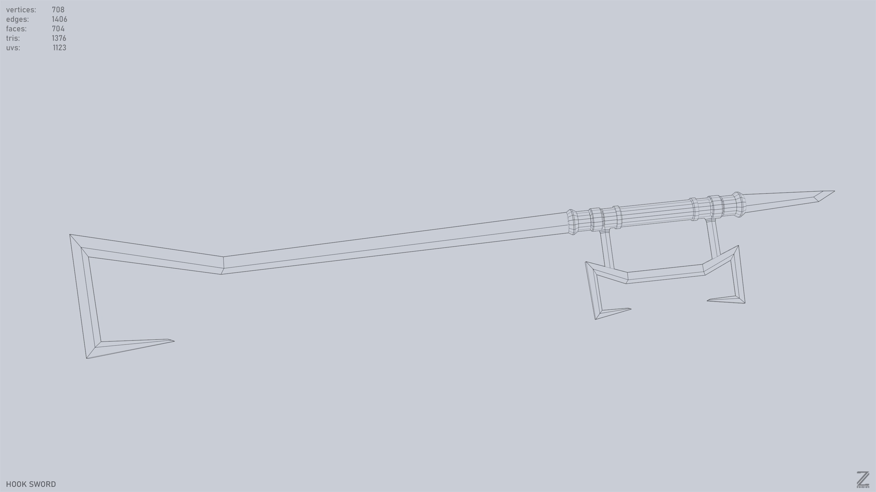 Hook sword Low-poly 3D model_11