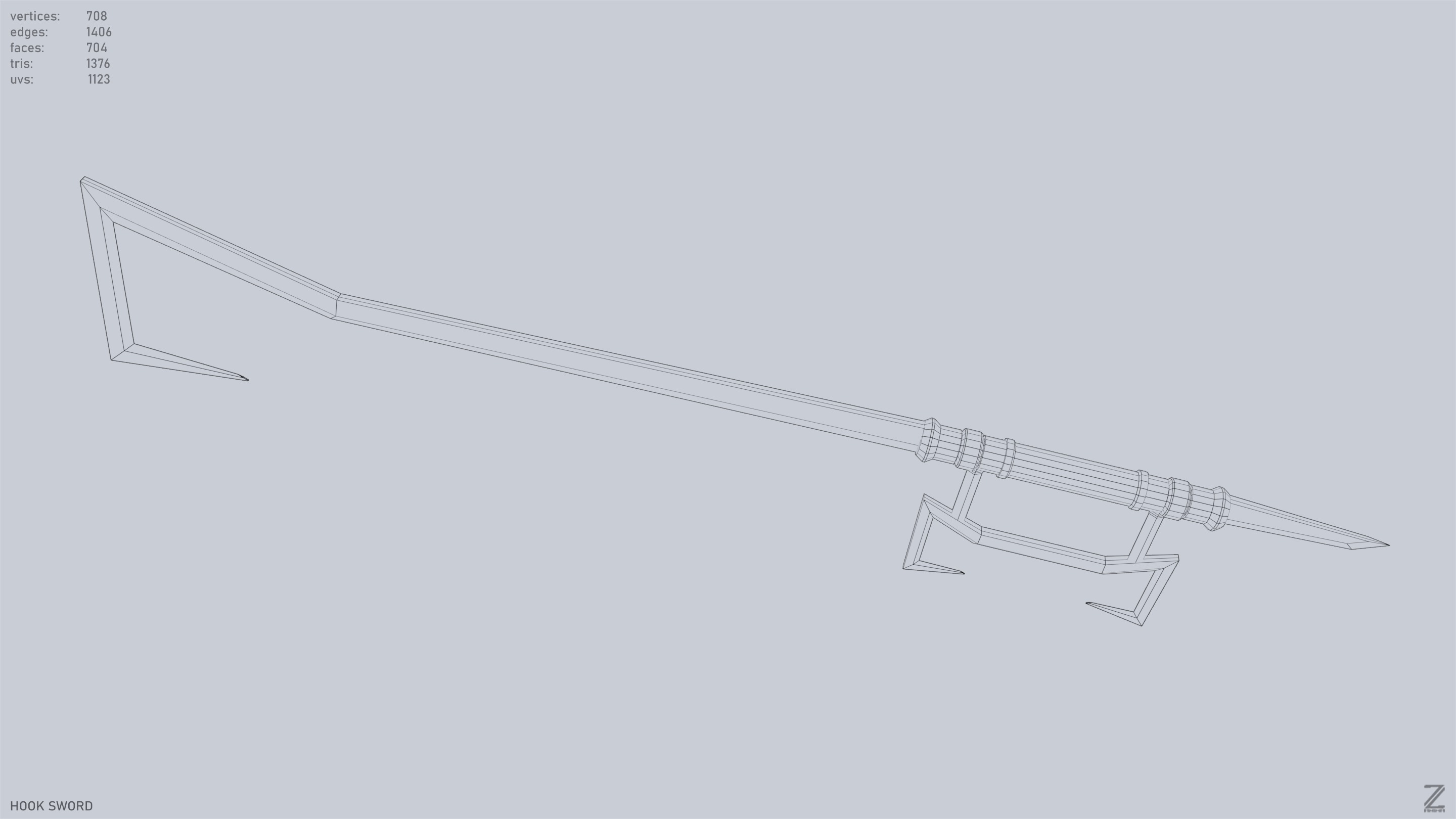 Hook sword Low-poly 3D model_14