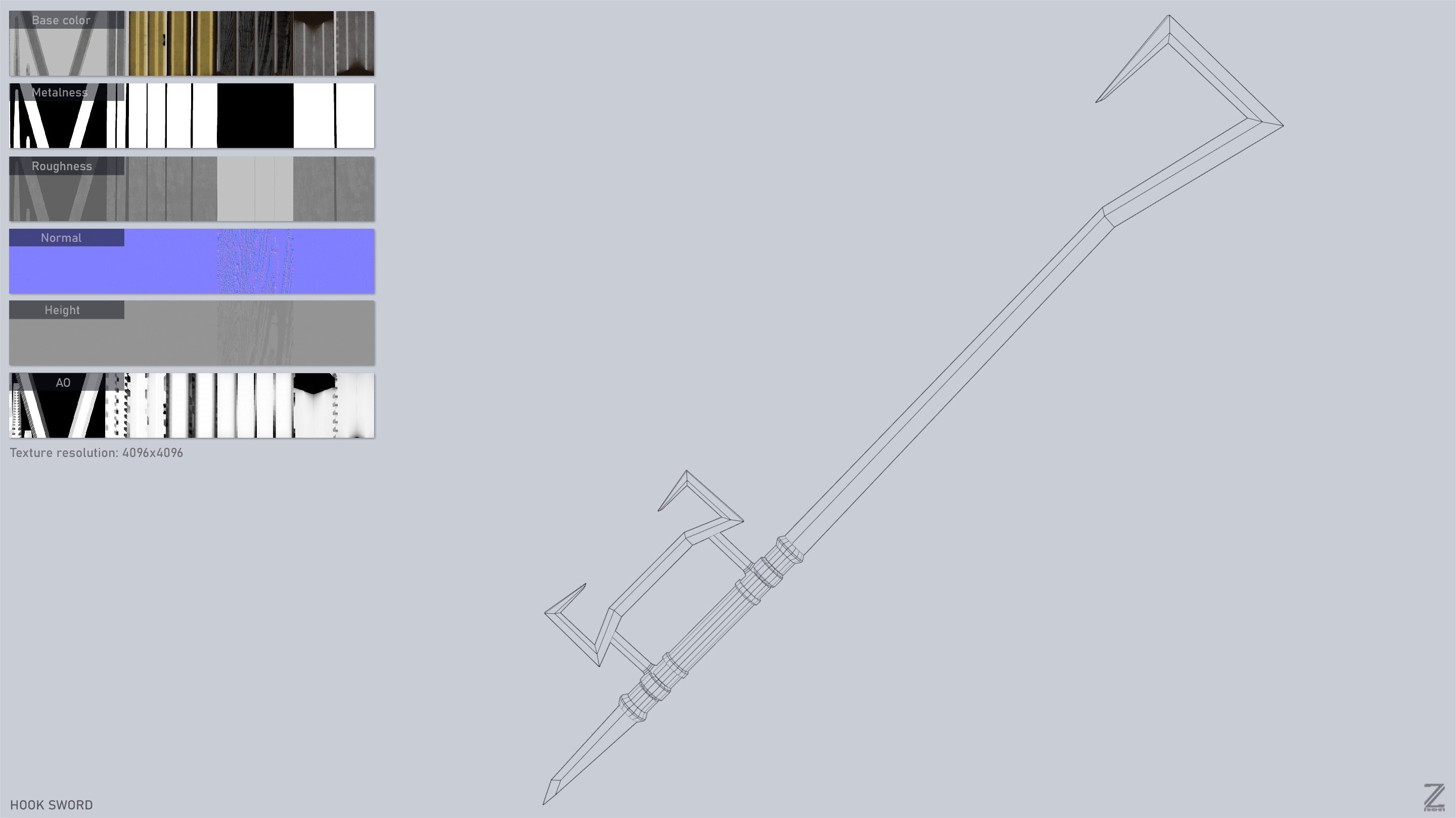 Hook sword Low-poly 3D model_3