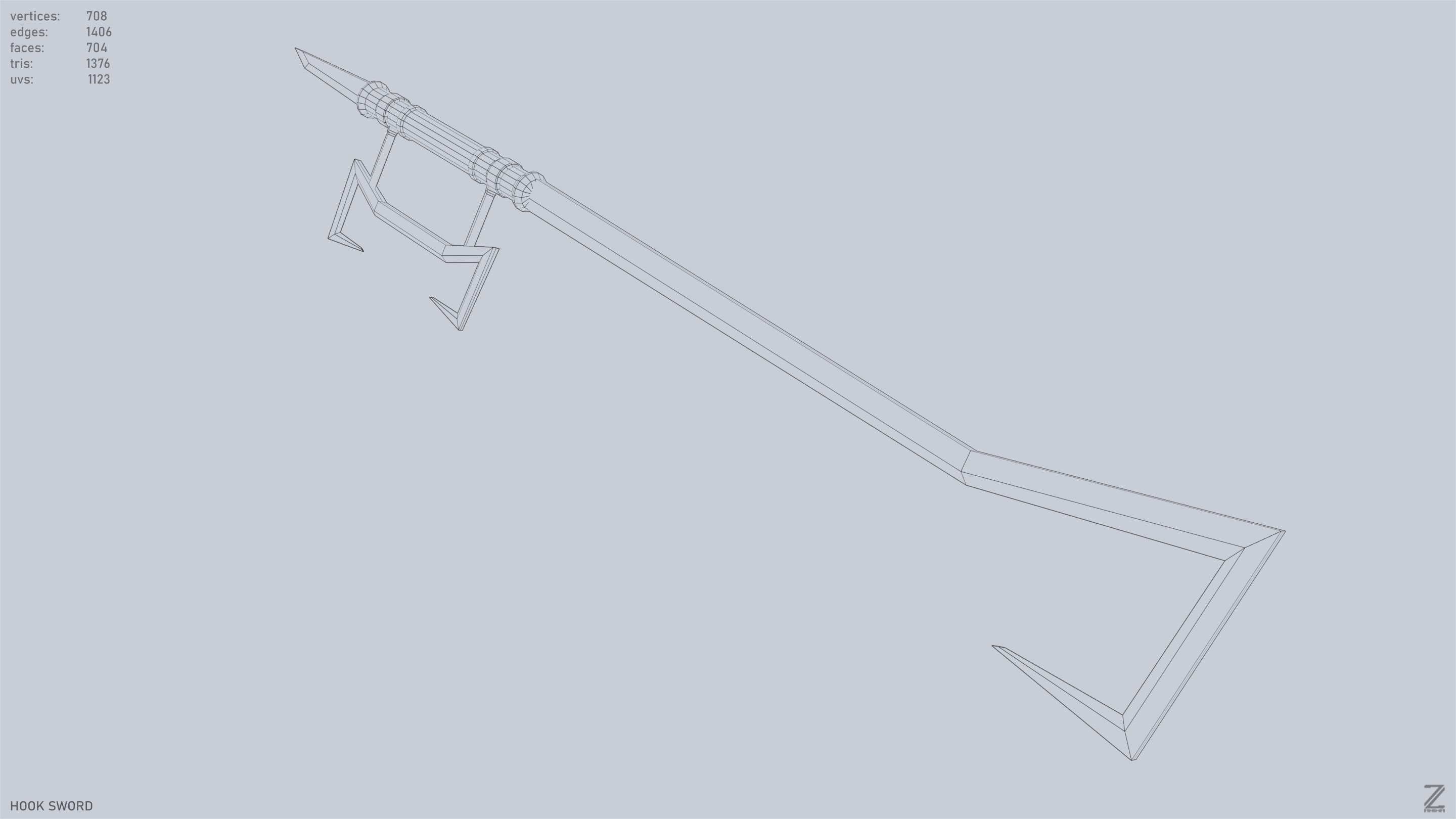 Hook sword Low-poly 3D model_12