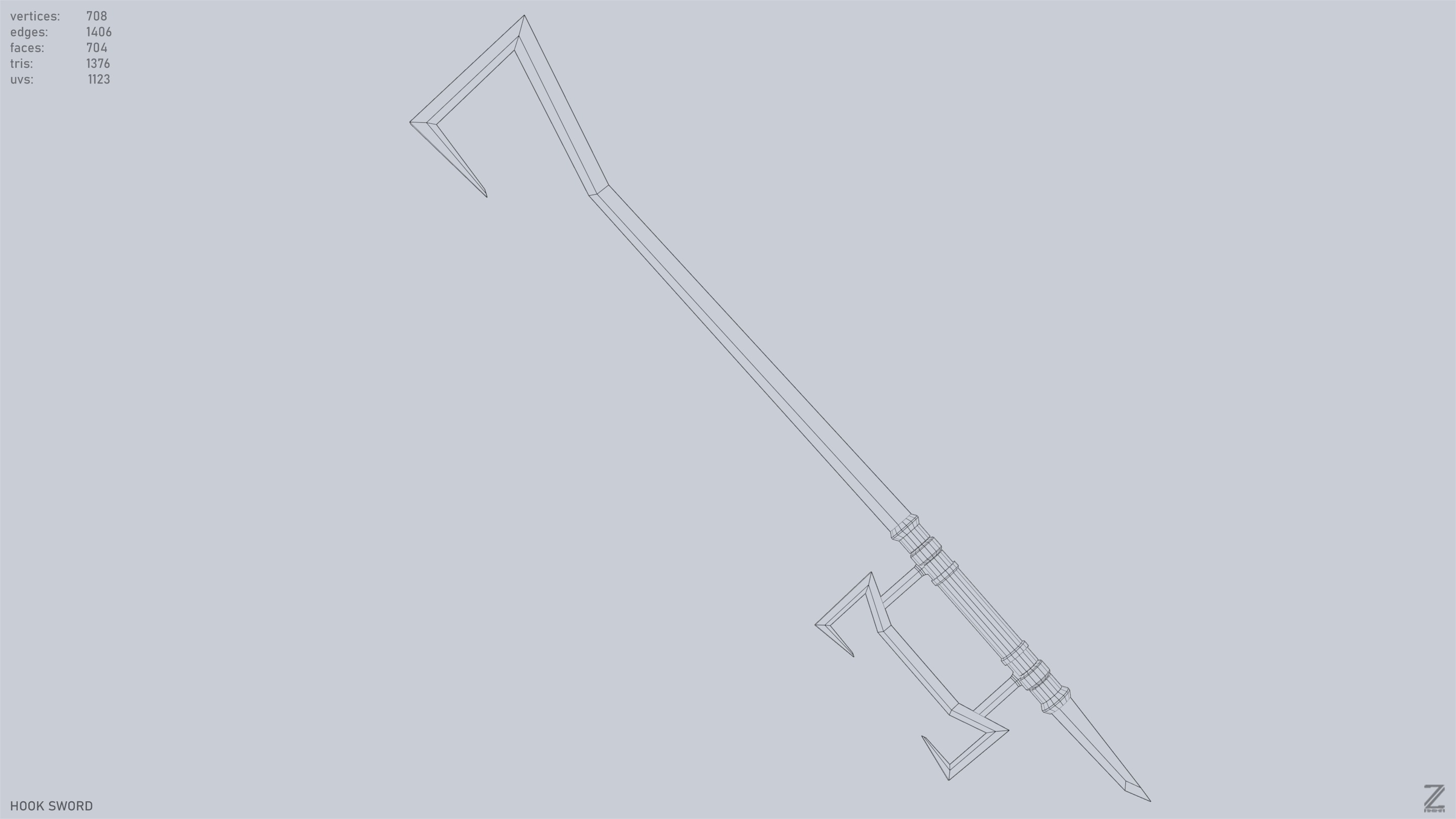 Hook sword Low-poly 3D model_10