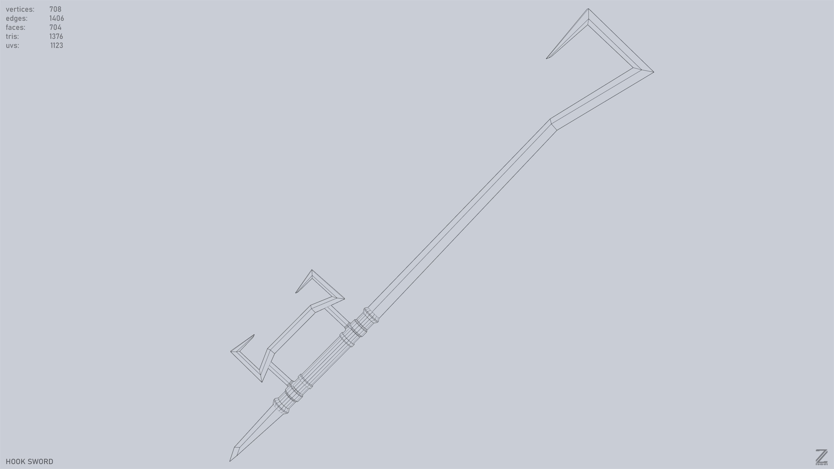 Hook sword Low-poly 3D model_15