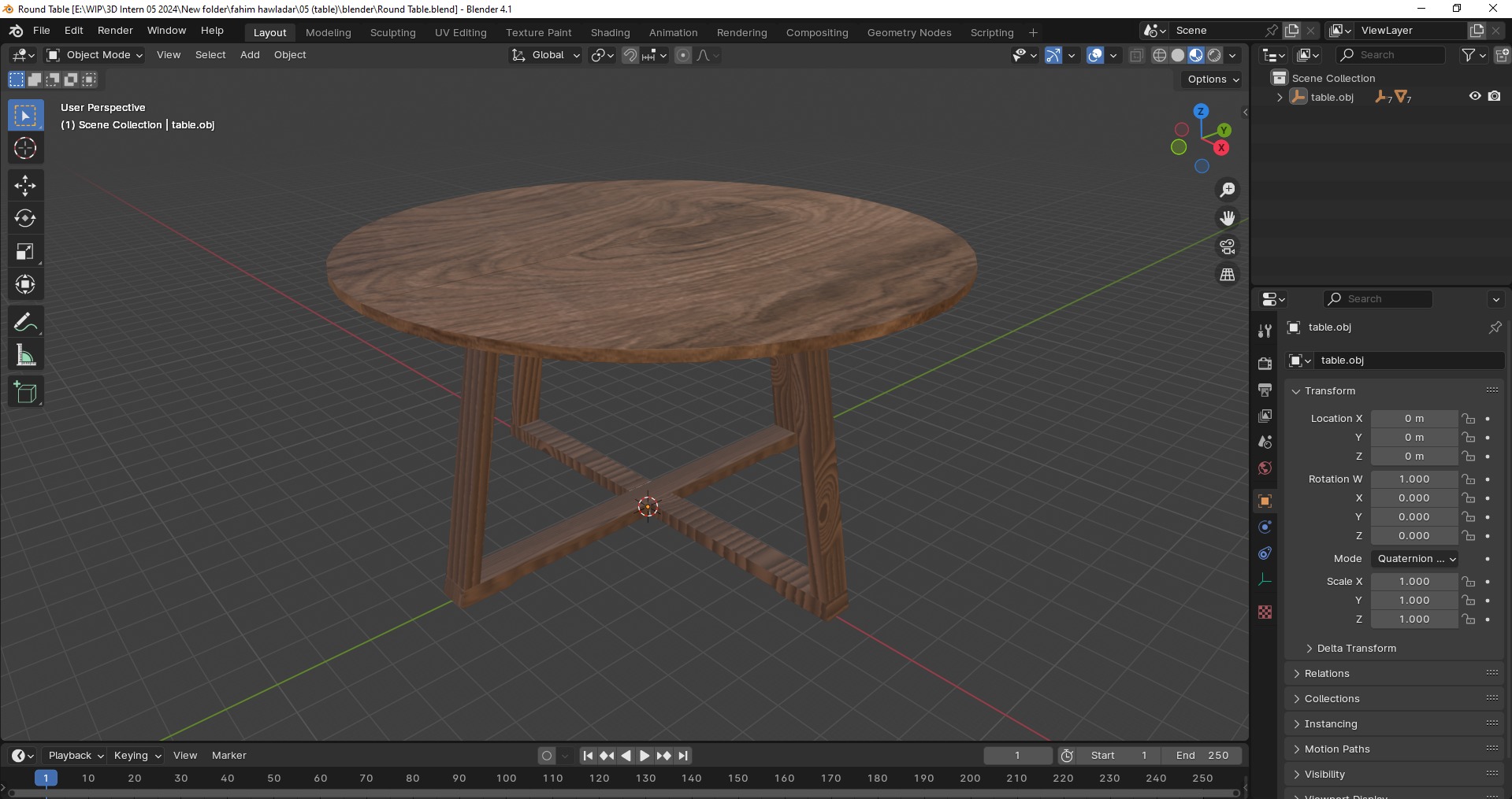 Round Wooden Dining Table Low-poly 3D model_13