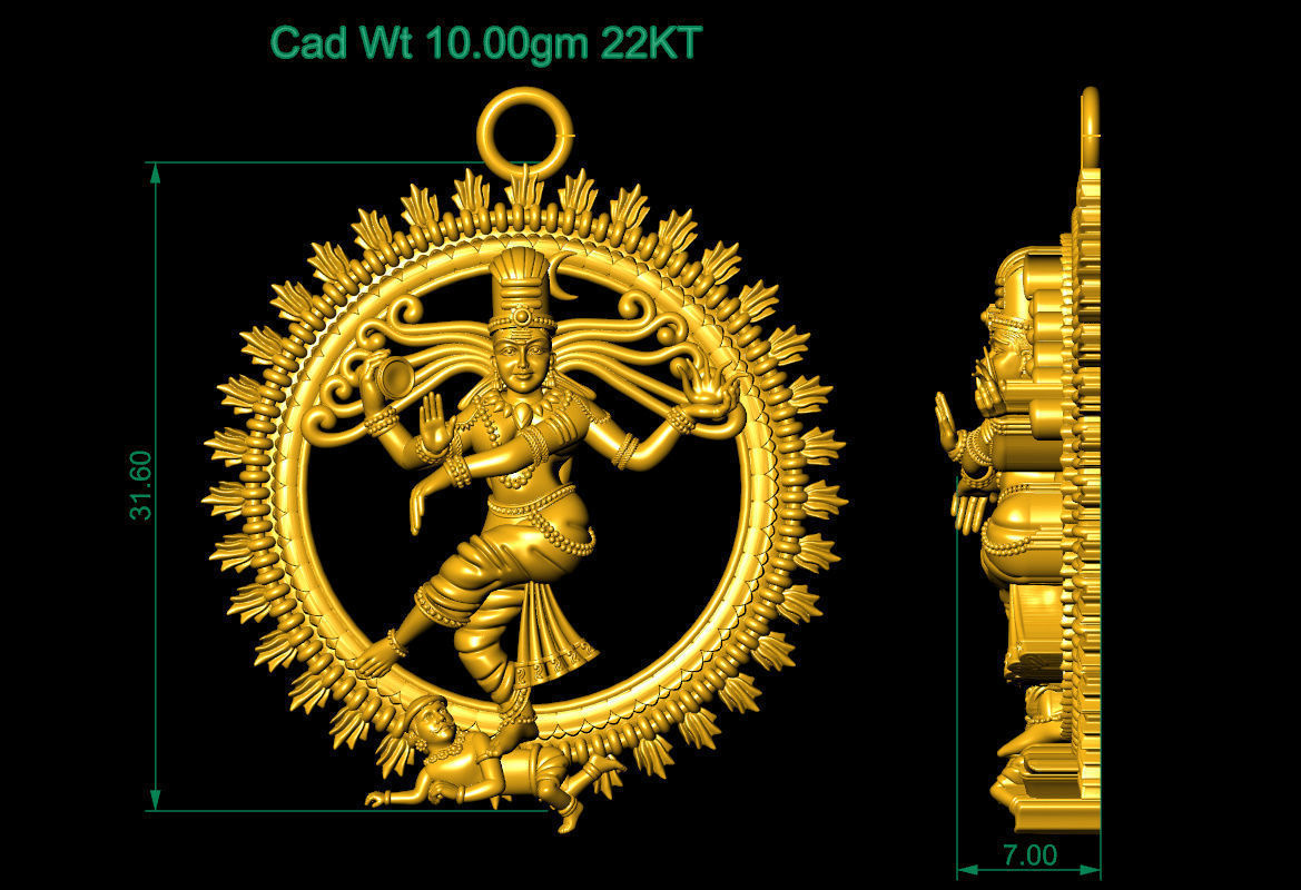 Natraj pendent 10gm  gold pendent 3D print model_2