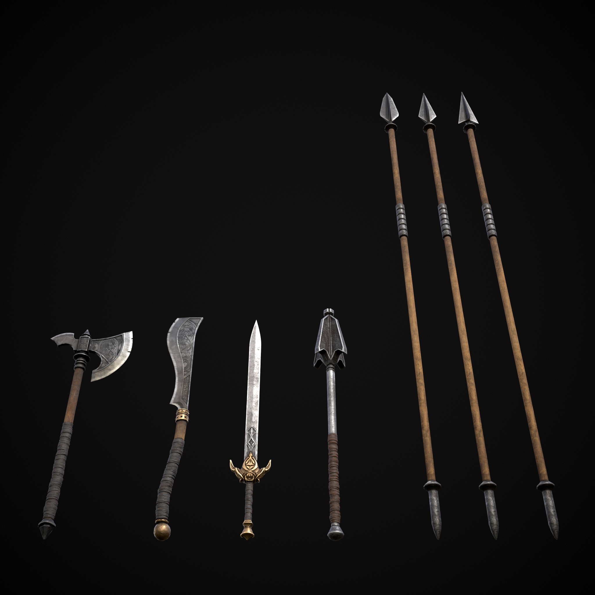 High Quality Viking Weapons Pack Low-poly 3D model_29