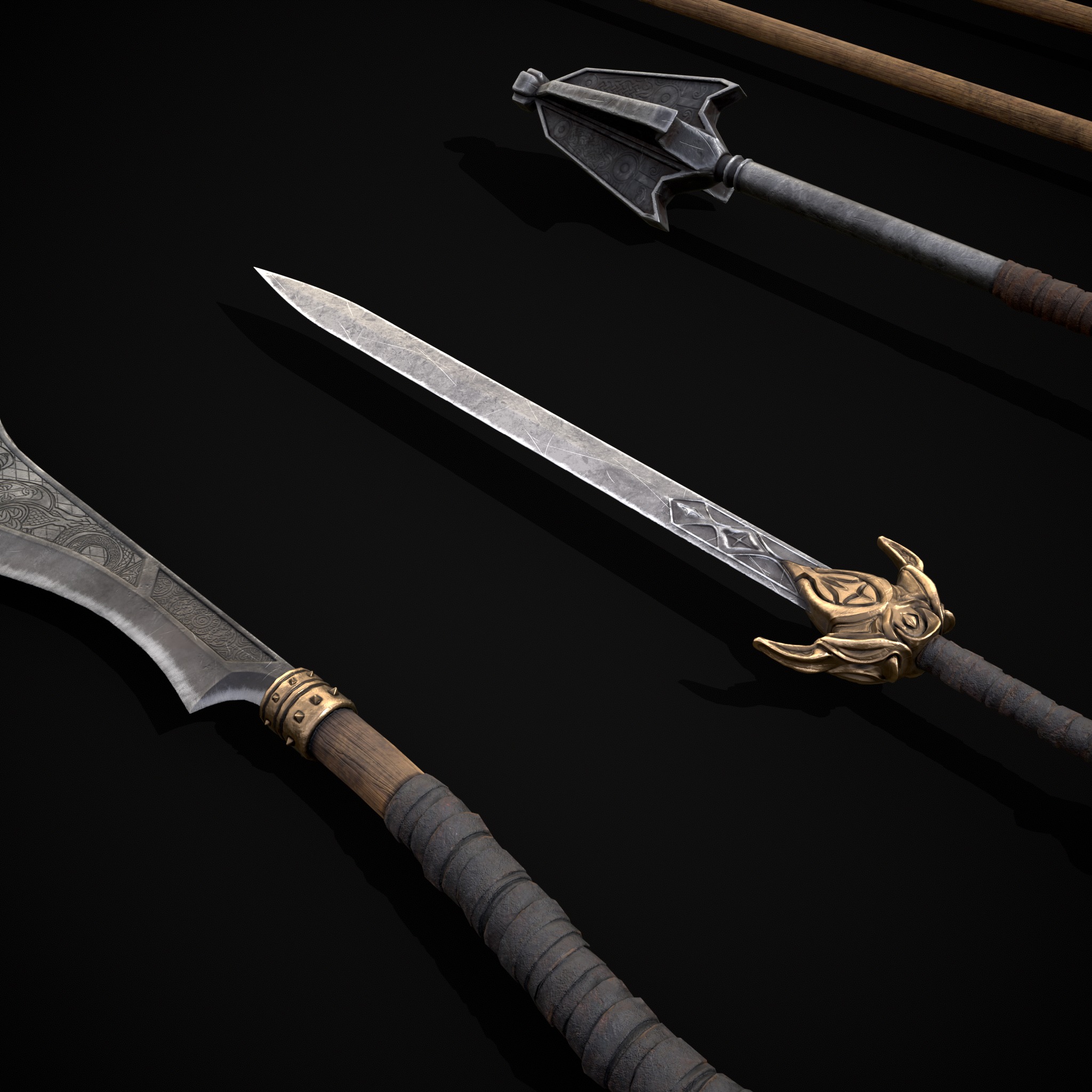 High Quality Viking Weapons Pack Low-poly 3D model_35