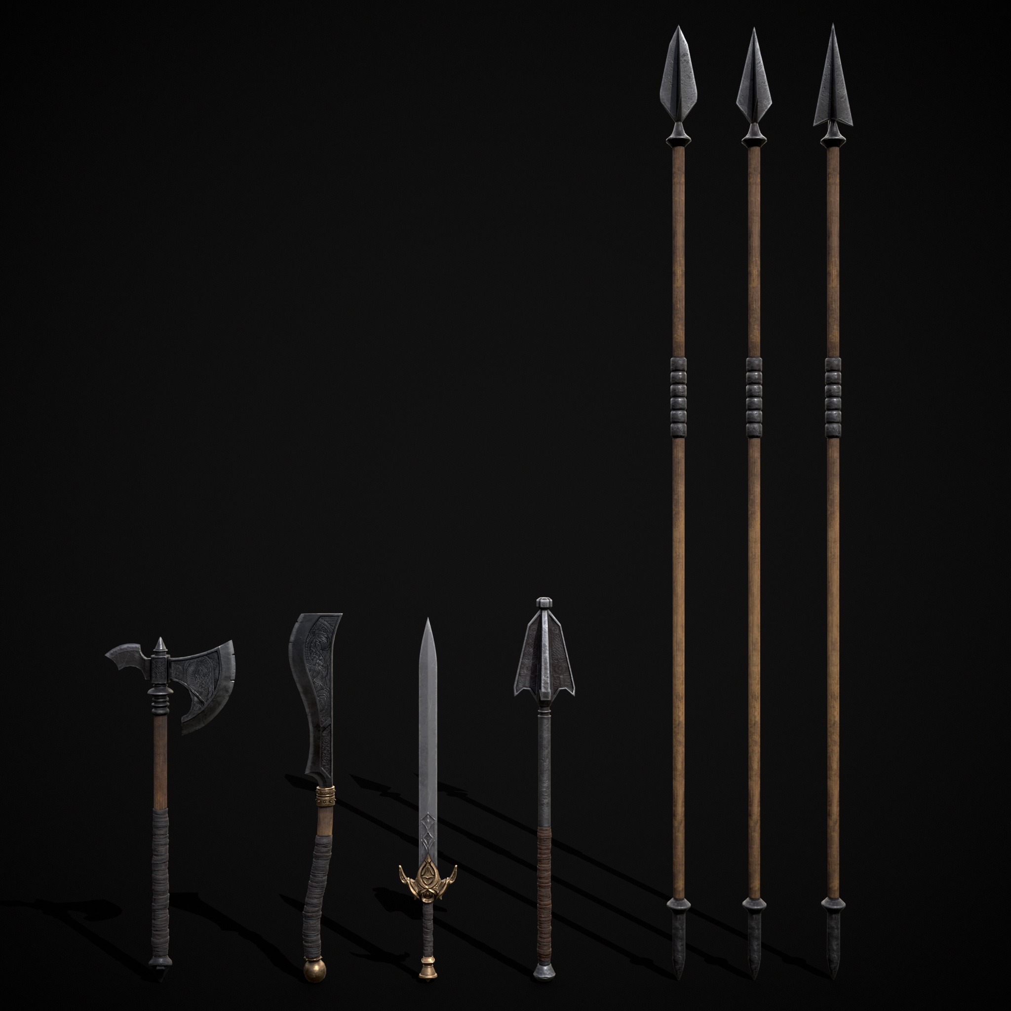 High Quality Viking Weapons Pack Low-poly 3D model_3