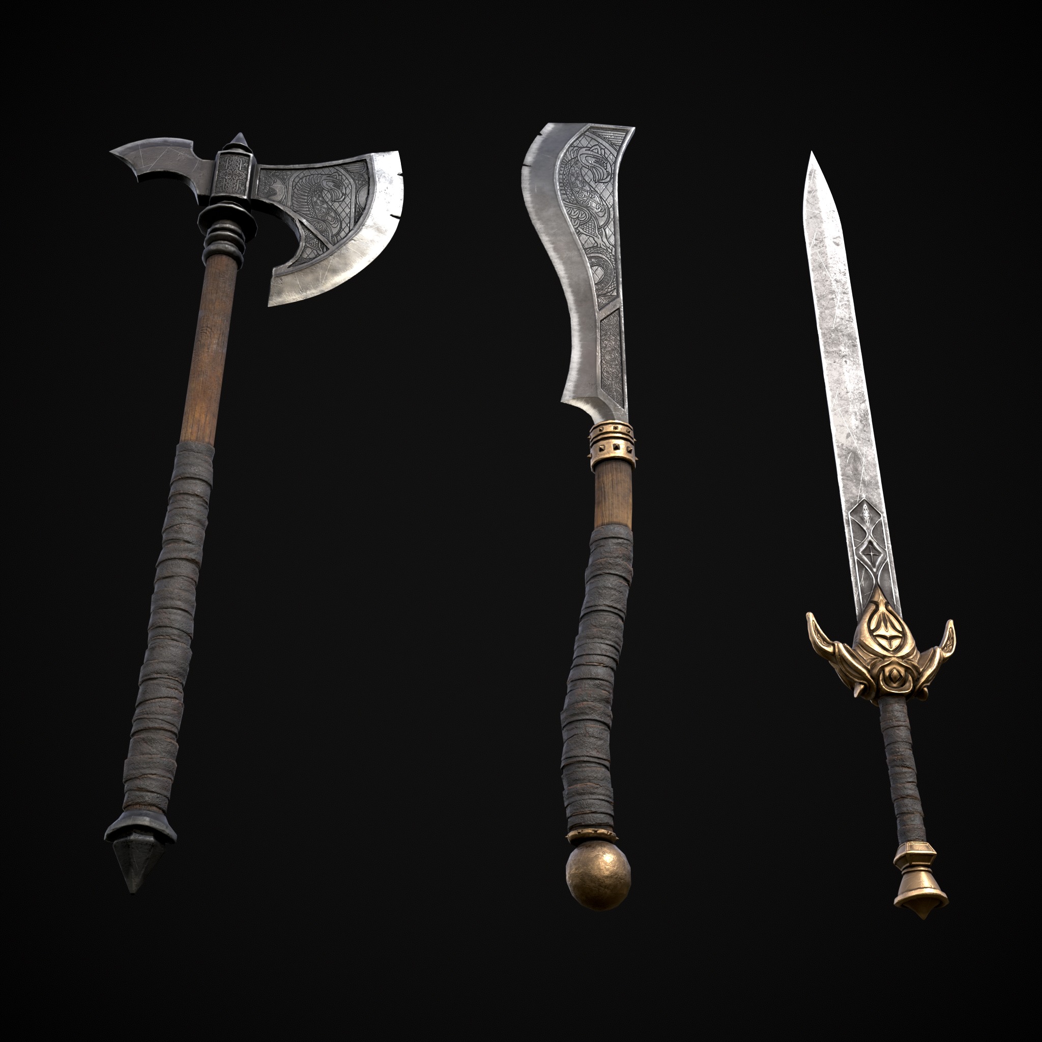 High Quality Viking Weapons Pack Low-poly 3D model_26