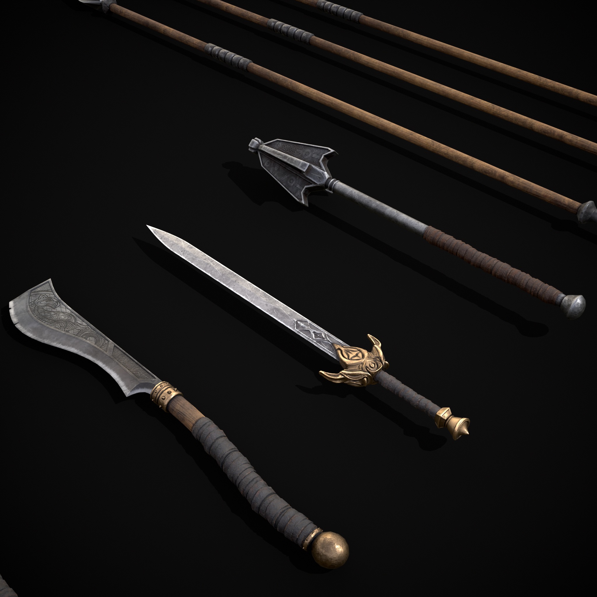 High Quality Viking Weapons Pack Low-poly 3D model_30