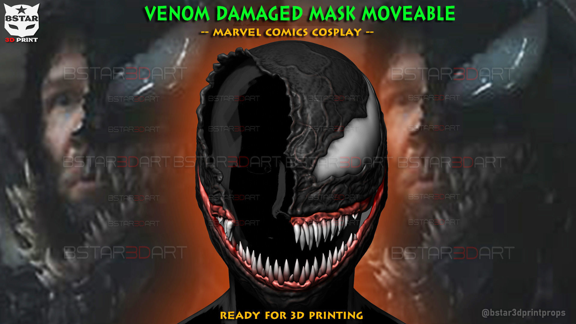 Venom Damaged Helmet Moveable - Marvel Movie 2024 3D print model_12