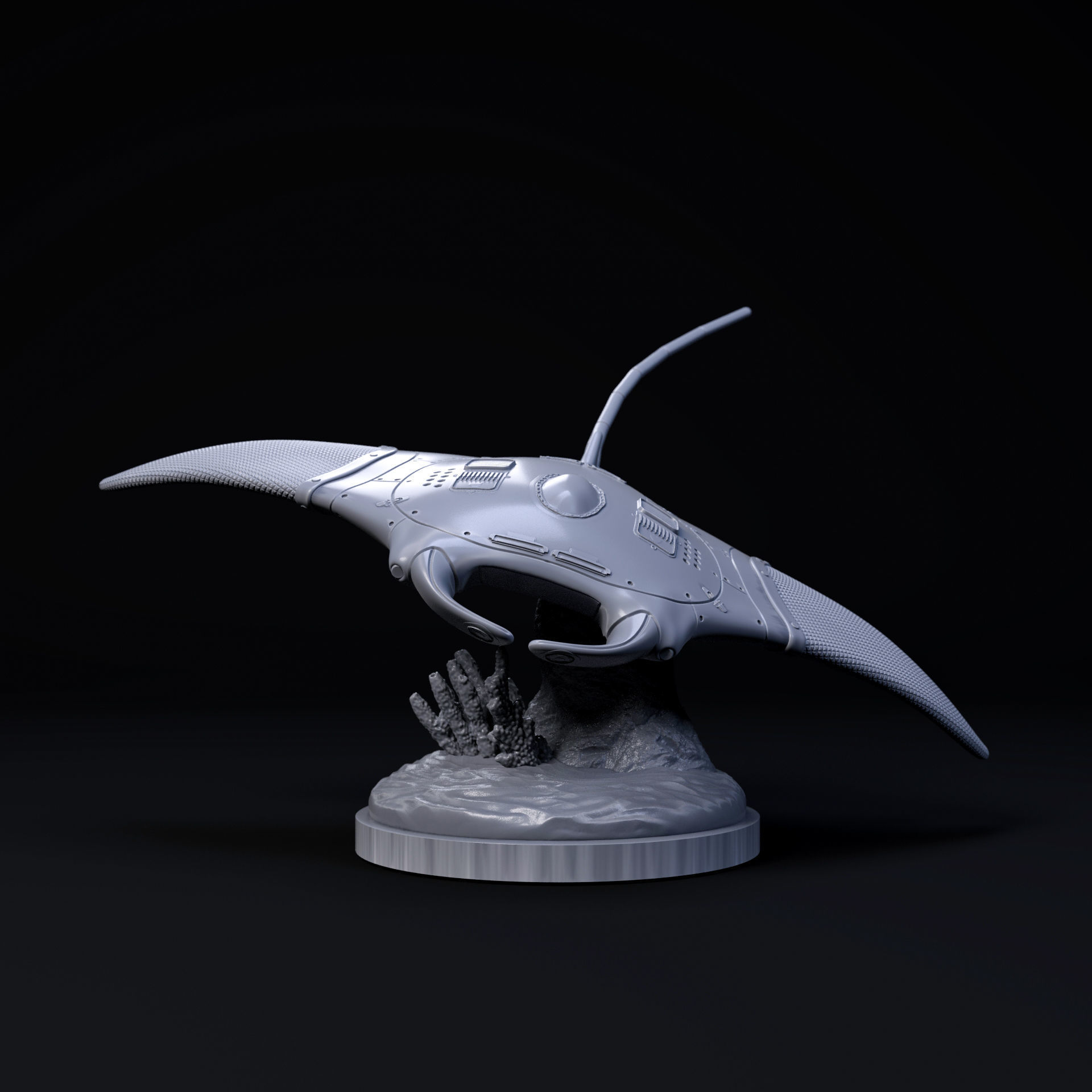 Manta ray mecha robot 32mm scale pre-supported 3D print model_4