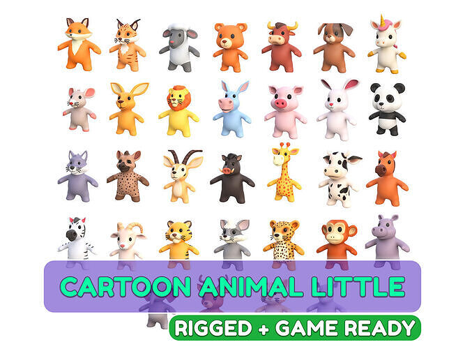 Little Animal Baby Animated Pack Pro 001 Low-poly 3D model