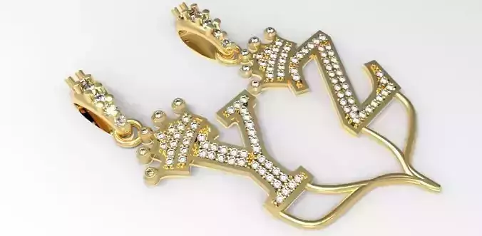 Alphabet Crown Diamond Pendant Y and Z