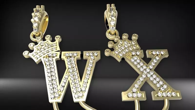 Alphabet Crown Diamond Pendant W and X 3D print model