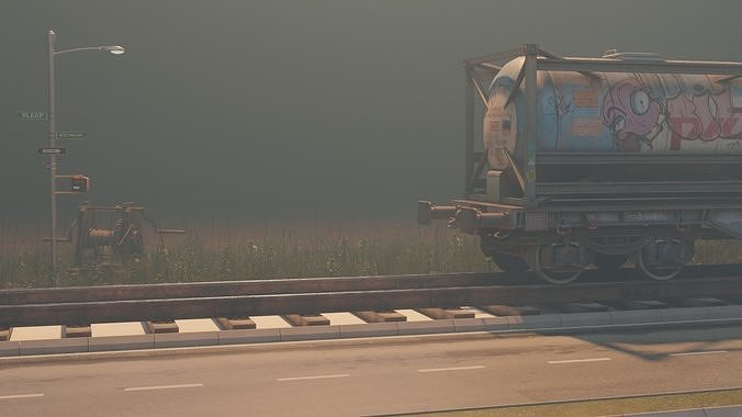Volumetric blurry train stoppage landscape scene  3D model